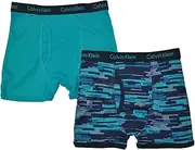 [Calvin Klein] Little/Big Boys' Assorted Boxer Briefs (Pack Of 2) (Teal/Blue Gray, X-Small/4-5)