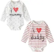 [AOMOMO] Unisex-Baby Newborn Twins I Love Mummy I Love Daddy Bodysuit 2 Pack (0-3month)