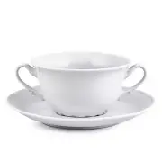 11 fl oz Constance Bohemian Porcelain Soup Cup with Saucer White Czech Porcelain