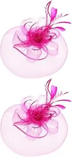 [Ipetboom] 2pcs Elegant Bridal Headband Flower Hair Accessories for Tea Party Wedding Prom Lightweight Mesh Fascinator with Veil Rosy Ribbon Detail for