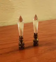 Crystal Lamp Finial Faceted Cone Retro Antique Color Brass Base Large 3" Set 2