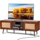 VEVOR Rattan TV Stand for 65" TV Boho TV Stand with Build-in Socket Walnut