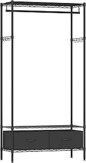 [SONGMICS] Clothes Rack, Heavy-Duty Garment Rack, Clothing Rack with Mesh Shelf, 2 Fabric Drawers, Hanging Rail, Hooks, Freestanding Portable Wardrobe Closet Rack, Ink Black LGR411B02
