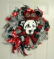 DOG WOW DOW BONES DALMATION PUPPY DOG DECO MESH DOOR WREATH #3 20X20X8