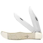 CASE XX KNIVES SMOOTH NATURAL BONE LARGE FOLDING HUNTER W/CROSS SHIELD 5 1/4"