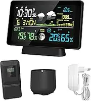 7.5-Inch Color Screen Weather Station Rain Gauge Indoor and Temperature and Humidity Meter Weather Station with Phase Display, Atmospheric Pressure Display, Rain Detection, Dual Alarm