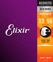 Elixir 11102 Nanoweb 80/20 Medium Acoustic Guitar Strings 13-56 Gauge