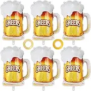 Beer Mug Cheers Balloons, 6 Pcs Large Beer Cup Foil Balloons, 28 inch Beer Balloons for Birthday Beer Day Graduation Bachelor Party Supplies