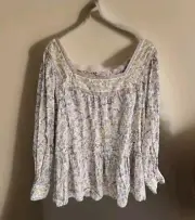 American Eagle Top Shirt Large Pink Floral Prairie Peasant Cottagecore Cotton