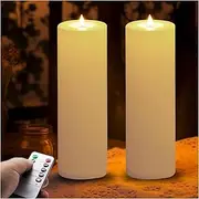 [FRNYFREL] 12" x 4" Outdoor Large Candles Waterproof 2 Pack Flameless Candles Battery Operated LED Flickering Pillar Candles with Remote and Timer for Patio Larterns Porch Ivory