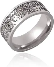 [SIPURIS] Norse Viking Ring for Men Odin's Fenrir Wolf Head Ring Stainless Steel Celtic Knot Ring Viking Lovely Wolfdog Ring for Men Jewelry Gift