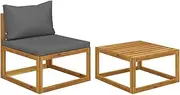 2-Piece Patio Furniture Sofa Set, Outdoor Sectional Sofa with Cushion, All-Weather Conversation Set Outdoor Patio Seating with Coffee Table for Balcony Garden Pool, Solid Acacia Wood