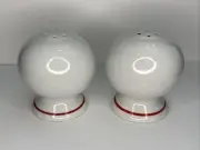 Fiesta Christmas Round Ball Salt & Pepper Shakers White Red Stripe~ HTF (B)