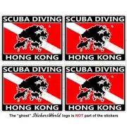 HONG KONG SCUBA DIVING Flag-Map Shape Rectangular Vinyl Stickers, Decals 50mm x4