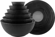 Mixing Bowls, w/ TPR Lids, Plastic Nesting Set, Includes 6 Prep, Microwave Safe
