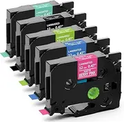 Label Kingdom-Compatible Label Tape Replacement for Brother P Touch TZe TZ Tape 12mm 0.47 Inch Laminated (White on Black,Blue,Turquoise Blue,Berry Pink,Lime Green) for Brother PTD210 PTH110 PTD400