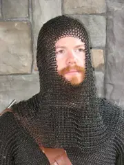 Medieval Black Butted Chainmail Coif Chain Mail Hood Crusader Knight Armor LARP