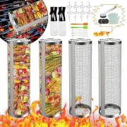 Grill Basket 4 PCS, BBQ Rolling Grilling Basket, Stainless Steel Grill Mesh
