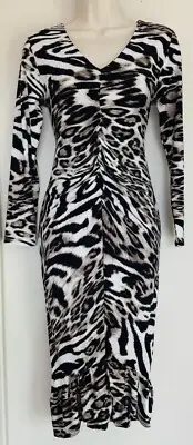 KALEIDOSCOPE Animal Print Long Sleeve Midi Dress Women's Size 38 NEW Rrp 159.99