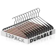 12 Pack Wide Shoulder Metal Hangers - Heavy-Duty Retro Wooden Pants Bar Suit ...