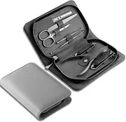 Nail Clippers 8Pcs Stainless Steel Nail Care Kit Pedicure Care Kit, Manicure Set, Professional Nail Cutting Kit Manicure Kit, with Leather Travel Case Manicure Set(Gray)