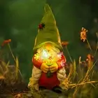 Solar Garden Gnome Lady Statues Outdoor Gnomes with Flowers Lights Porch Pati...