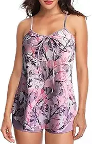 [Generic] Plus Size Swim Skirt Women 4X Women Plus Size Vintage Print Bowknot Strappy Back Tankini Set Two Piece Swimdress Panty Bathing Suit Beachwear Swim Shorts Boys 16