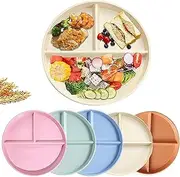 QYINXIU 5 Pcs Plate Set, Unbreakable Divided Dinner Plate Set, 9 Inch Wheat Straw Plates, Dinner Diet Plates for Kids, Bariatric Diet Divided Plates