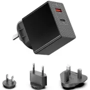 KFD 45W GaN Dual USB-C & USB-A PD Wall Charger - Travel Pack With US/EU/AU/UK Plug - Output: 45W PD + 12W QC Max 57W [QA5 TYPE-C]