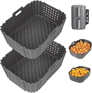 YQL Silicone Air Fryer Liners for Ninja SL401 Double Stack 2 Basket Air Fryer, Ninja DoubleStack XL Air Fryer Accessories Reusable Rectangle Air Fryer Liners(Grey), 7.4x5.5in, Gray, 2pcsGrey-0529