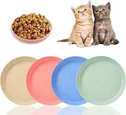 4Pcs Shallow Cat Food Dish Whisker Friendly,Cat Bowls for Food and Water,5.9Inch Flat Cat Plates,Dishwasher Small Pet Shallow Plate Unbreakable Wheat Straw Cat Dishes
