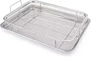 [HIDOSNG] 1PCS Air Fryer Basket Tray for Oven, Large Crisper Tray and Basket Stainless Steel, Air Fryer Rack Roasting Basket for Chicken Fries Bacon (Silver)