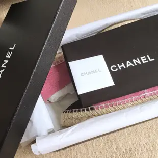 國際名品CHANEL真品 丹寧棉麻撞色 CC LOGO粉色 鉛筆鞋 草編鞋 漁夫鞋 附件齊全