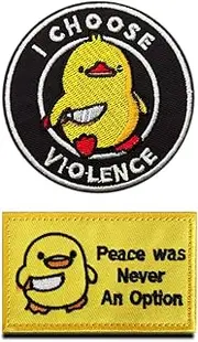 [Zcketo] 2 PCS I Choose Violence and Peace was Never an Option Patch Funny Meme Chicken with Knife Hook & Loop Embroidered Applique Morale Patch for Bags Caps Backpack Uniform Vest Clothes