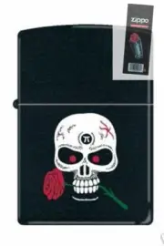 Zippo 7670 skull with red rose Lighter + FLINT PACK
