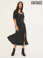 Black Bloom Polka Dot Midi Dress (E79218) | $159