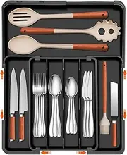 Silverware Drawer Organizer, 3-sided Expandable Utensil Drawer Organizer Adjustable Silverware Drawer Organizer, Flatware Cutlery Silverware Tray for Spoons Forks Knives