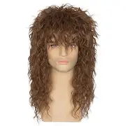 80s Wigs for Men Women Long Brown Rocker Wig 80s Hair Band Wig Heavy Metal Costume Wig