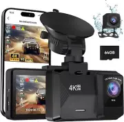 Dash Cam Front and Rear Built-in 5GHz WiFi, 4K+1080P Dual Dash Camera for Cars