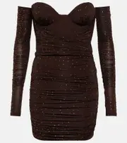 [Alex Perry] Alex Perry Koda embellished jersey minidress AU 8 brown