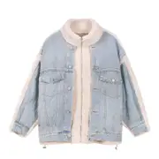 Nevenka Womens Denim Jacket Sherpa Patchwork Oversized Winter Warm Coat