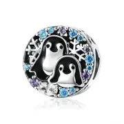Silver plating Penguin Family Beads Animal Charms Fit Charm Bracelets & Necklaces Jewelry