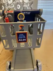 Childrens Kids Aldi Toy Shopping Cart with Doll Seat and Coin Slot - RARE