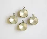 Vintage Faceted Matte Crystal Glass Stones 1 Loop Brass Ox Settings 11mm rnd014E
