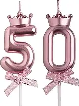 AOOLADA 50th Birthday Candles, Rose Gold 50 Year Old Number Birthday Candles, Number 50 Candles for Men Women, Birthday Party Decorations Cake Topper Gifts for Wedding Anniversary Celebration
