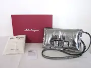Salvatore Ferragamo Viva Lame Puffy Shoulder Bag Vara Bow Argento OP $1050 NWT