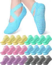 24 Pairs Yoga Socks Grips Straps Non Slip Pilates Bulk anti Skid Ballet Socks fo