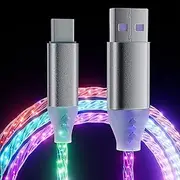6.6ft/2m Type C Cable Led Light Up Charger Cord Visible 7 Colors RGB Gradual Changing Shining 3A Fast Charging USB A to USB C Data Sync Cord for Samsung Galaxy S21 S20 S10/S9/Note 20/10/9/8