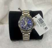 Citizen Men's WR-100 Gold & Silver Tone Chronograph Date Blue Dial Watch *NIB*