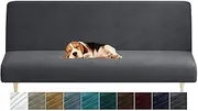 [MAXIJIN] Velvet Futon Cover Stretch Slip Cover Full Size Mattress Cover Armless Sofa Bed Plush Couch Cover With Elastic Bottom (Futon, Gray)